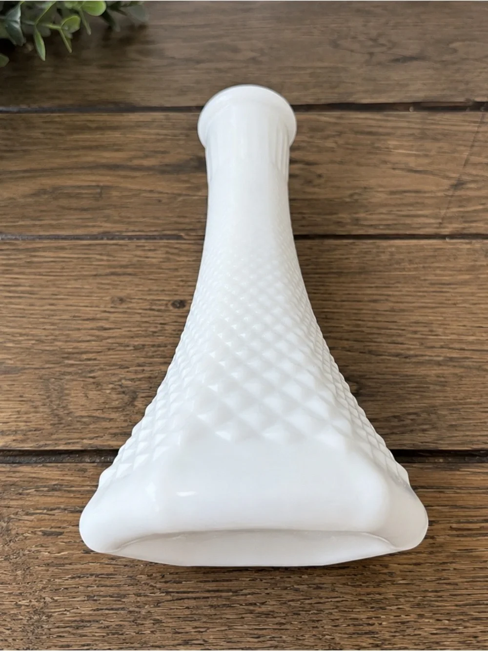 Vintage Hoosier Glass 4063C White Milk Glass Bud Vase Diamond Hex Base